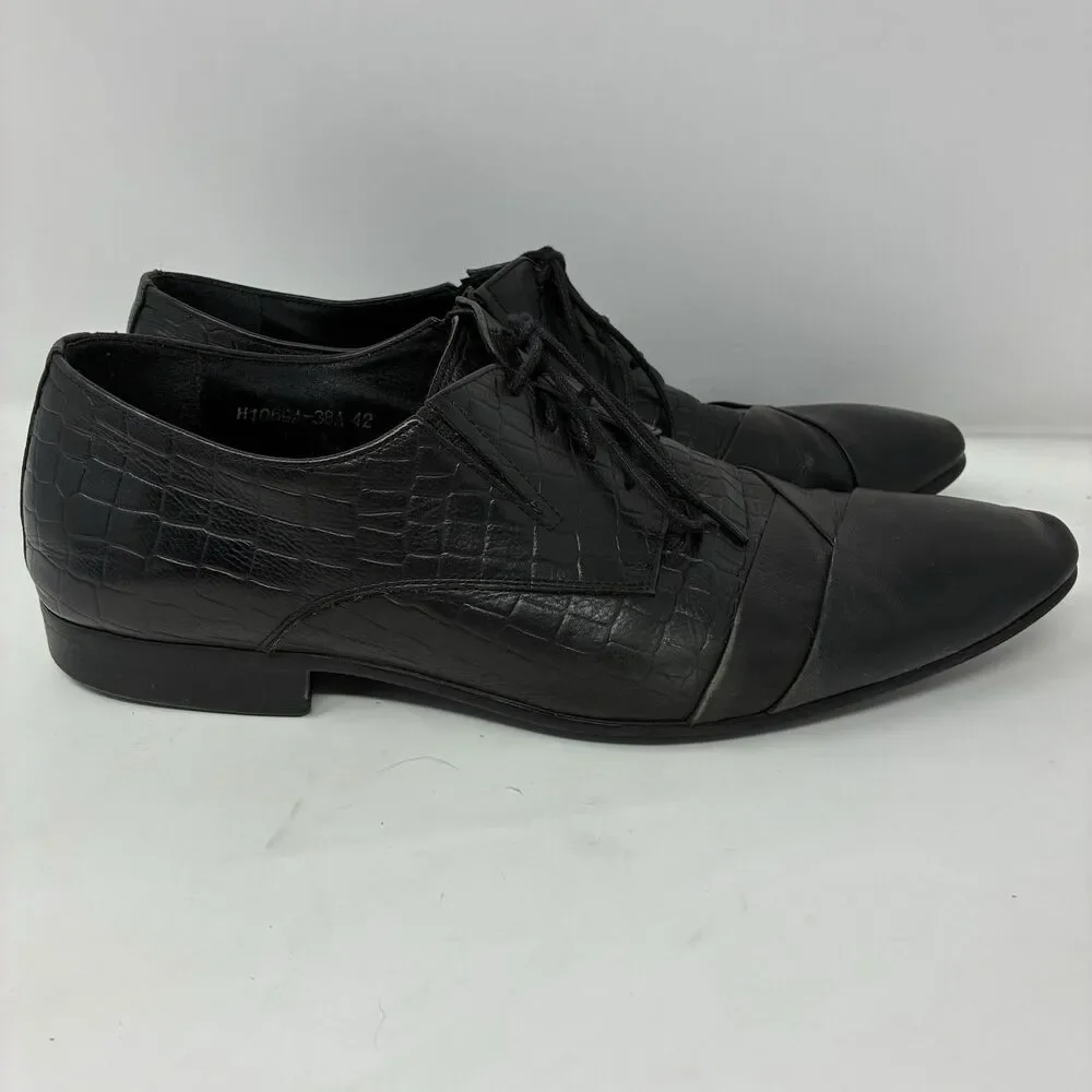 DIVINCH HANDCRAFTED BLACK ALLIGATOR LACE-UP OXFORD SHOES BLUE SOLE EU 42 US 9.5
